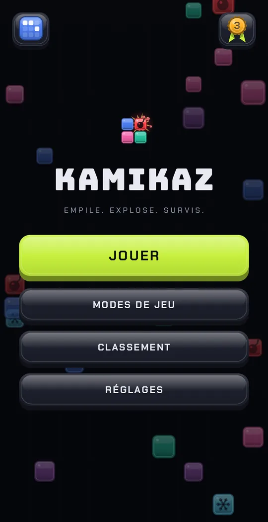 Le menu de KAMIKAZ en thème nuit.